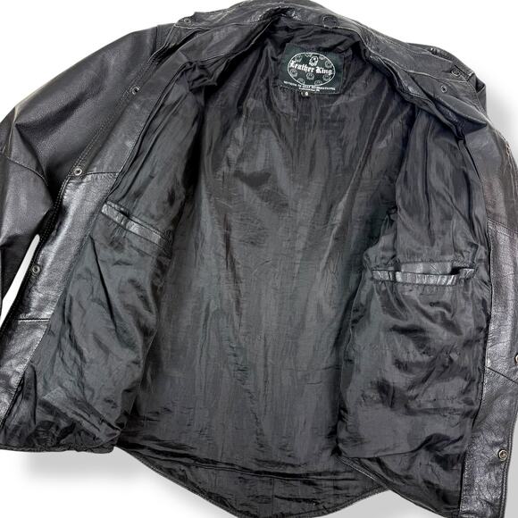 Vintage LEATHER KING Men's black genuine leather button down jacket shirt SMALL - Picture 7 of 15